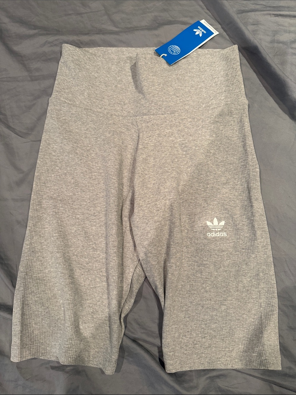 adidas Grey Ribbed Bike Shorts with Trefoil Logo